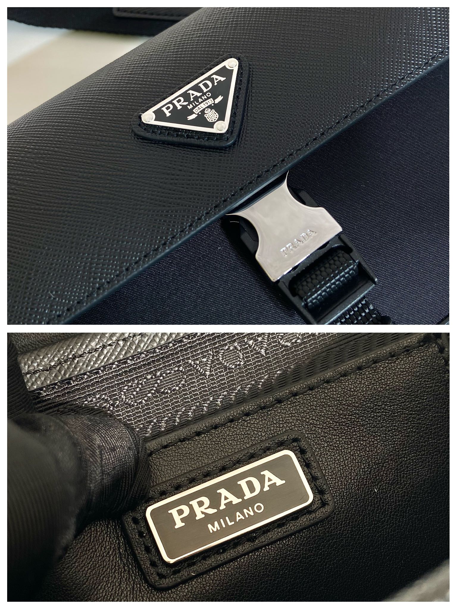 PRADA頂級原單郵差包2VD044十字紋再生尼龍拼皮男女同款百搭經典