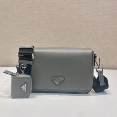 Prada 頂級原單 灰色2VD059 單肩包 可拆小袋設計 男士百搭休閒包