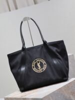 Saint Laurent原單RIVE GAUCHE刺繡牛皮購物袋黑色隨性氣質大容量設計感780096