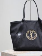 Saint Laurent原單RIVE GAUCHE刺繡牛皮購物袋黑色隨性氣質大容量設計感780096