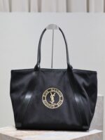 Saint Laurent原單RIVE GAUCHE刺繡牛皮購物袋黑色隨性氣質大容量設計感780096