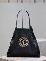 Saint Laurent原單RIVE GAUCHE刺繡牛皮購物袋黑色隨性氣質大容量設計感780096