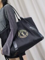 Saint Laurent原單RIVE GAUCHE刺繡牛皮購物袋黑色隨性氣質大容量設計感780096