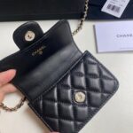 CHANEL A貨鏈條手柄卡包復古沙金菱格紋加厚容量復古風精品小包