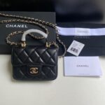 CHANEL A貨鏈條手柄卡包復古沙金菱格紋加厚容量復古風精品小包