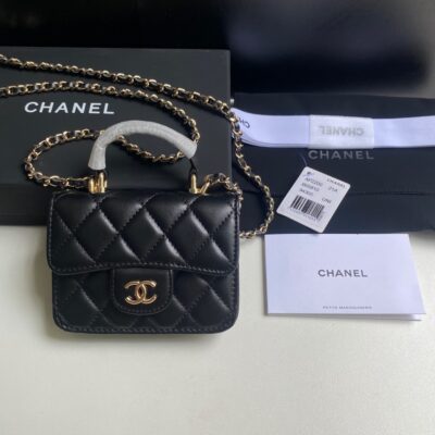 CHANEL A貨鏈條手柄卡包復古沙金菱格紋加厚容量復古風精品小包