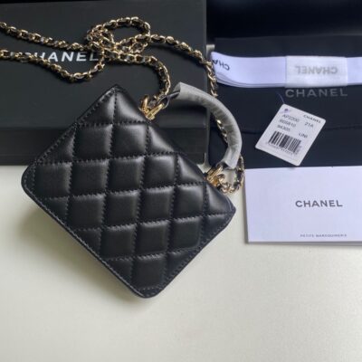 CHANEL A貨鏈條手柄卡包復古沙金菱格紋加厚容量復古風精品小包