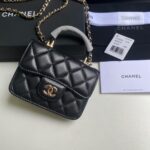 CHANEL A貨鏈條手柄卡包復古沙金菱格紋加厚容量復古風精品小包