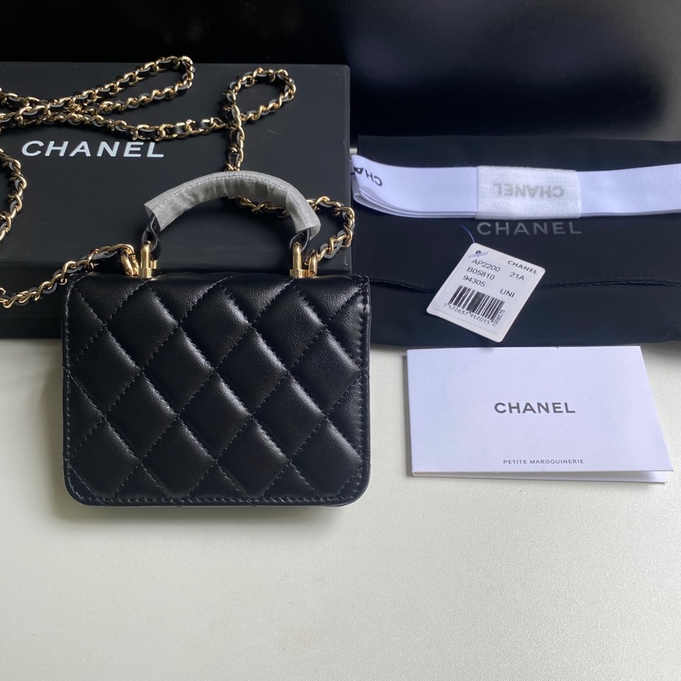 CHANEL A貨鏈條手柄卡包復古沙金菱格紋加厚容量復古風精品小包