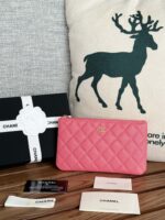 CHANEL頂級原單粉紅菱格手拿包甜美氣質拉鍊設計輕巧百搭