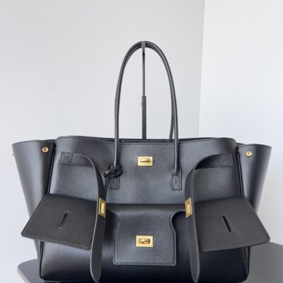 巴黎世家 Balenciaga 黑色金扣 大號 Bel Air 手袋 精品仿製 小牛皮 Nappa 羊皮 翻蓋包