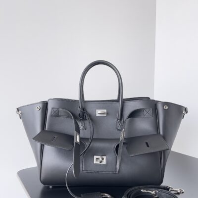 巴黎世家 Balenciaga 黑色銀扣小號 Bel Air 手袋 精品復刻 小牛皮Nappa 羊皮斜肩包