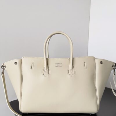Balenciaga 米白小號 Bel Air 手袋 精品仿製 羊皮質感 翻蓋鎖扣肩背包