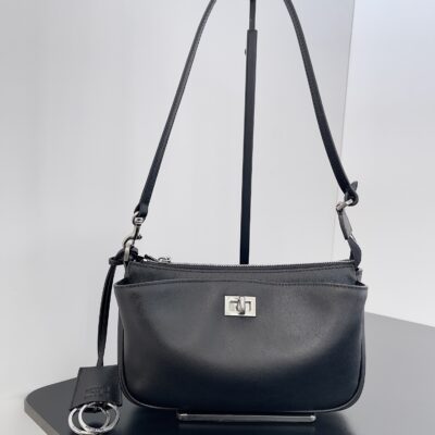 Balenciaga一比一Rodeo單肩包黑色銀扣設計 可拆肩帶 雙大口袋極簡安全風