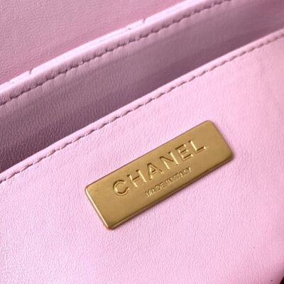 Chanel高仿復刻淺粉色金扣菱格翻蓋包 優雅手提鏈帶 時尚小香風百搭爆款