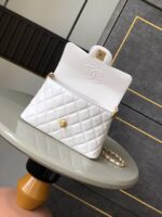 Chanel 精品仿製 白色金扣菱格翻蓋包 優雅手提鏈帶 時尚小香風百搭爆款
