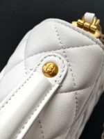 Chanel 精品仿製 白色金扣菱格翻蓋包 優雅手提鏈帶 時尚小香風百搭爆款