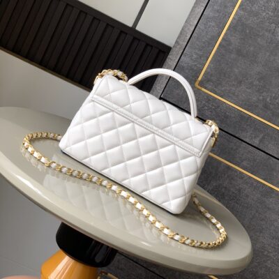 Chanel 精品仿製 白色金扣菱格翻蓋包 優雅手提鏈帶 時尚小香風百搭爆款