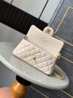 Chanel 一比一復刻 淺米色金扣小香風鏈帶包 手提斜背兩用 菱格優雅款