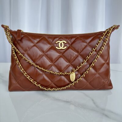 Chanel 精品仿製 焦糖色AS5498 金扣氣質手袋 奢華復古百搭小香風