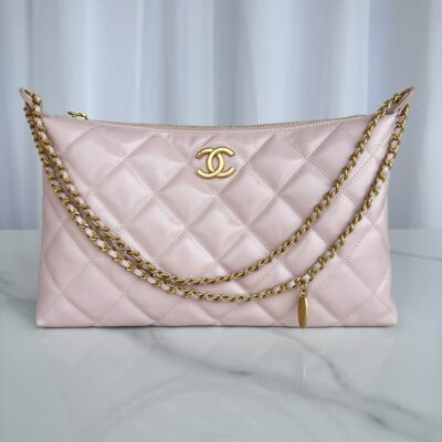 Chanel 復刻版 淺粉AS5498 經典金扣手袋 氣質柔美優雅百搭女包
