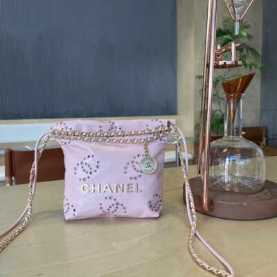 CHANEL粉色22Bag 鏤空繡花雙C迷你包 原單精品 春夏新款AS3980