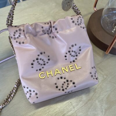 CHANEL粉色22Bag 鏤空繡花雙C迷你包 原單精品 春夏新款AS3980
