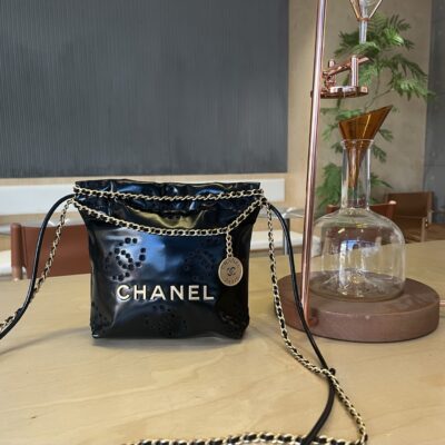 CHANEL黑色22Bag 鏤空雙C繡花迷你包 精品仿製 AS3980春夏新款