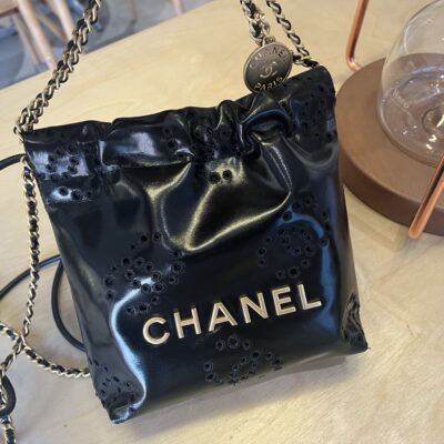 CHANEL黑色22Bag 鏤空雙C繡花迷你包 精品仿製 AS3980春夏新款