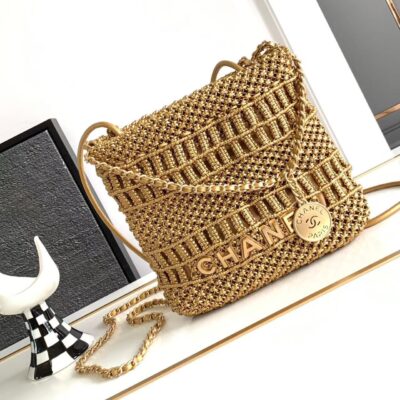 CHANEL高仿金色編織牛皮mini 22bag夏日百搭可調式背法多功能包款推薦
