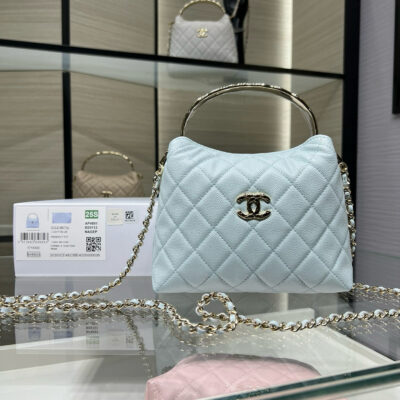 Chanel 一比一 Ohanel 25S 淡藍色手柄飯盒包 coco crush菱格小牛皮AP4591