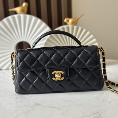 CHANEL黑金Kelly包 25P春夏新款中號手提斜背包 高質感A貨AS3344