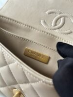 CHANEL精品仿製春夏杏色Kelly包 黑金配色中號手提斜背兩用包AS3344
