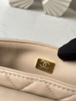 CHANEL精品仿製春夏杏色Kelly包 黑金配色中號手提斜背兩用包AS3344