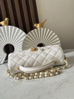 CHANEL一比一春夏黑金Kelly包 白色中號復古翻蓋手提包 可斜背AS3344