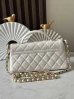 CHANEL一比一春夏黑金Kelly包 白色中號復古翻蓋手提包 可斜背AS3344
