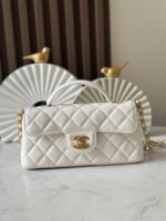 CHANEL一比一春夏黑金Kelly包 白色中號復古翻蓋手提包 可斜背AS3344