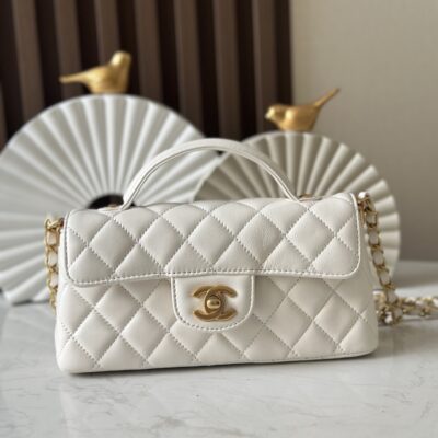 CHANEL頂級原單白色金扣Kelly包中號橫款復古時尚高質感春夏熱賣推薦