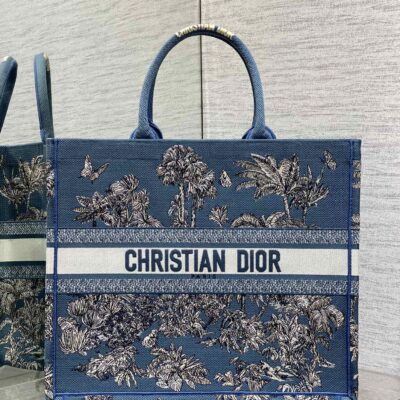 Dior 高仿 Book Tote 夏季椰樹刺繡藍底托特包一比一度假風超大容量