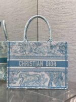 Dior 原單 Book Tote 老虎刺繡湖水藍森林系拼色大容量托特復古浪漫風