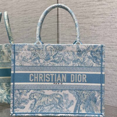Dior 原單 Book Tote 老虎刺繡湖水藍森林系拼色大容量托特復古浪漫風