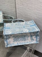 Dior 原單 Book Tote 老虎刺繡湖水藍森林系拼色大容量托特復古浪漫風