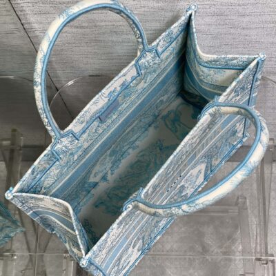 Dior 原單 Book Tote 老虎刺繡湖水藍森林系拼色大容量托特復古浪漫風