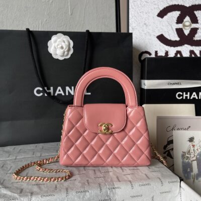 Chanel高仿粉紅手提包少女感爆棚鏈條設計復古優雅小香23K秋冬AS4416