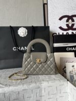 Chanel原單手提包灰色菱格金扣鏈條設計復古典雅小香風AS4416