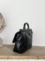 CHANEL超A黑銀衣架包 中古光感油蠟皮手提包 限量復刻手柄設計