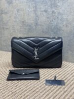 YSL精品仿製LouLou信封鏈條包新款大容量羊皮絎縫附拆卸卡包化妝鏡801439