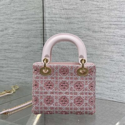 Dior 復刻版 Lady Dior 粉色珠子戴妃包17cm限量高仿優雅氣質女神款
