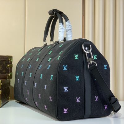 LV一比一Keepall50丹寧旅行袋刺繡字母款音樂主題設計潮流精品復刻m13966