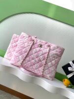 CHANEL一比一粉白配色沙灘包 甜美雙C菱格紋大容量托特 夏日限定風格AS5429